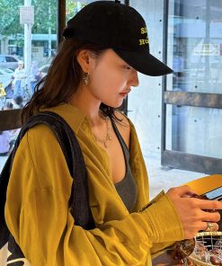 Dark Blue Embroidered Baseball Cap - Korean Style, Minimalist Duckbill Hat for Big Head Circumference, Versatile Student Couple Accessory