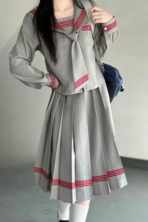 Dark Blue Japanese Style Long Sleeve JK Uniform Set for Women - Pudding Bear Inspired Spring Fashion