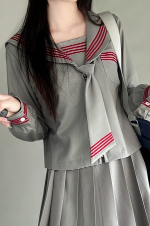 Dark Blue Japanese Style Long Sleeve JK Uniform Set for Women - Pudding Bear Inspired Spring Fashion