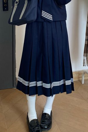 Dark Blue Japanese Style Long Sleeve JK Uniform Set for Women - Pudding Bear Inspired Spring Fashion