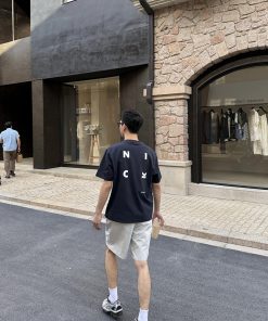 Dark Blue Letter Print Short Sleeve T-Shirt for Men - Summer Casual Loose Fit, 90s American Style, Trendy Everyday Wear