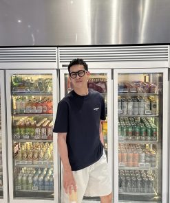 Dark Blue Letter Print Short Sleeve T-Shirt for Men - Summer Casual Loose Fit, 90s American Style, Trendy Everyday Wear