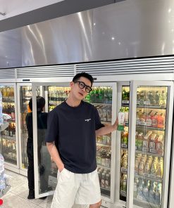 Dark Blue Letter Print Short Sleeve T-Shirt for Men - Summer Casual Loose Fit, 90s American Style, Trendy Everyday Wear