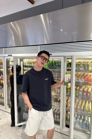 Dark Blue Letter Print Short Sleeve T-Shirt for Men - Summer Casual Loose Fit, 90s American Style, Trendy Everyday Wear