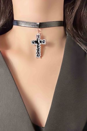 Dark Cross Choker Necklace 2025 - Sweet Cool Collar Clavicle Chain for Hot Girls - Halloween Neck Accessory