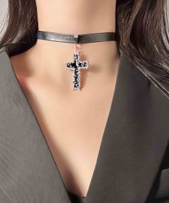 Dark Cross Choker Necklace 2025 - Sweet Cool Collar Clavicle Chain for Hot Girls - Halloween Neck Accessory
