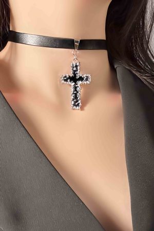 Dark Cross Choker Necklace 2025 - Sweet Cool Collar Clavicle Chain for Hot Girls - Halloween Neck Accessory
