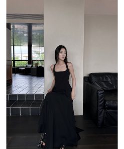 Dark Floral Jacquard Halter Top - Irregular Design with Waist Cinching, Boho Chic Rattan Style, Perfect for Summer Outfits