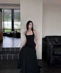 Dark Floral Jacquard Halter Top - Irregular Design with Waist Cinching, Boho Chic Rattan Style, Perfect for Summer Outfits