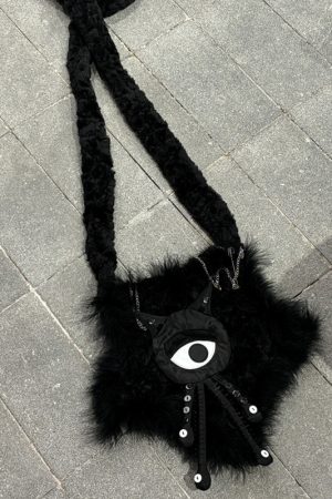 Dark Gothic Y2K Plush Crossbody Bag for Women - Casual Fur Star Design, Perfect for Autumn and Winter Fashion