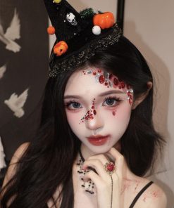 Dark Lolita Magic Witch Hat Headband with Pumpkin and Ghost Accents - Halloween Hairpin Accessory for Spooky Style