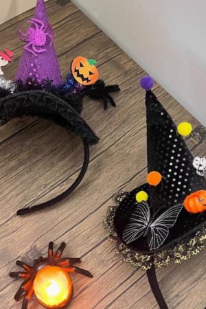 Dark Lolita Magic Witch Hat Headband with Pumpkin and Ghost Accents - Halloween Hairpin Accessory for Spooky Style