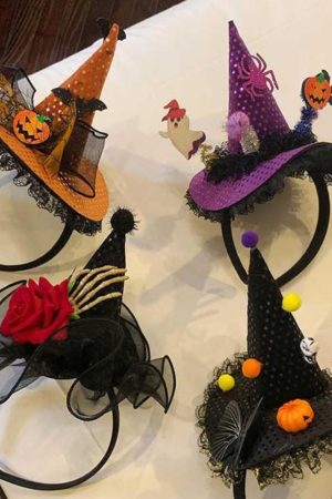 Dark Lolita Magic Witch Hat Headband with Pumpkin and Ghost Accents - Halloween Hairpin Accessory for Spooky Style