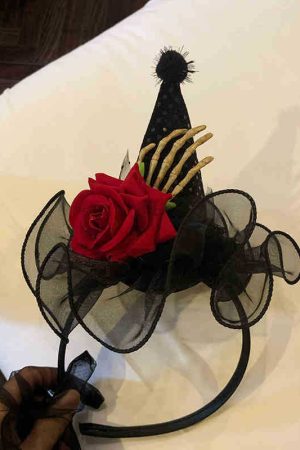 Dark Lolita Magic Witch Hat Headband with Pumpkin and Ghost Accents - Halloween Hairpin Accessory for Spooky Style