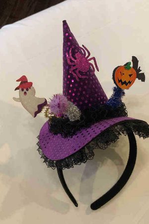 Dark Lolita Magic Witch Hat Headband with Pumpkin and Ghost Accents - Halloween Hairpin Accessory for Spooky Style