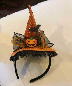 Dark Lolita Magic Witch Hat Headband with Pumpkin and Ghost Accents - Halloween Hairpin Accessory for Spooky Style