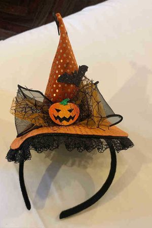 Dark Lolita Magic Witch Hat Headband with Pumpkin and Ghost Accents - Halloween Hairpin Accessory for Spooky Style
