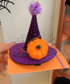 Dark Lolita Magic Witch Hat Headband with Pumpkin and Ghost Accents - Halloween Hairpin Accessory for Spooky Style