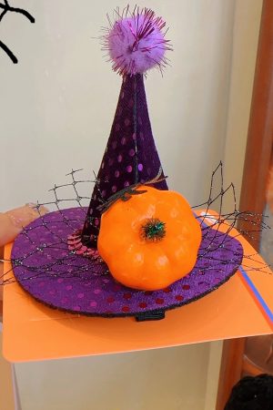 Dark Lolita Magic Witch Hat Headband with Pumpkin and Ghost Accents - Halloween Hairpin Accessory for Spooky Style