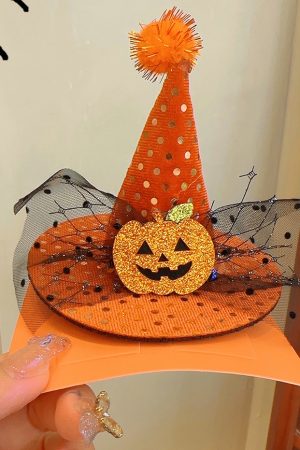 Dark Lolita Magic Witch Hat Headband with Pumpkin and Ghost Accents - Halloween Hairpin Accessory for Spooky Style