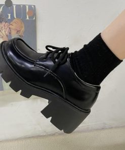 Dark Minimalist Fashion, Winter Outfits For High School - Dark Academia Platform Shoes