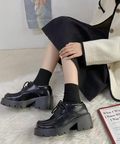 Dark Minimalist Fashion, Winter Outfits For High School - Dark Academia Platform Shoes