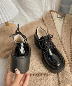 Dark Minimalist Fashion, Winter Outfits For High School - Dark Academia Platform Shoes