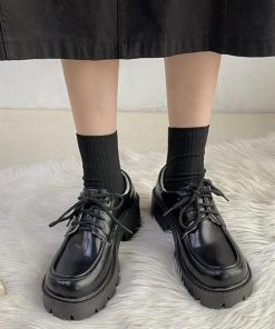 Dark Minimalist Fashion, Winter Outfits For High School - Dark Academia Platform Shoes