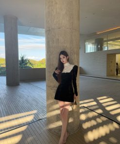 Dark Night Rose High-End Lace Splicing Dress for Spring/Summer - Elegant Lady Style Short Dress, Perfect for 90s & Y2K Fashion