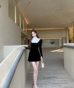 Dark Night Rose High-End Lace Splicing Dress for Spring/Summer - Elegant Lady Style Short Dress, Perfect for 90s & Y2K Fashion