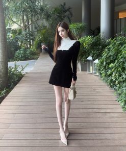 Dark Night Rose High-End Lace Splicing Dress for Spring/Summer - Elegant Lady Style Short Dress, Perfect for 90s & Y2K Fashion
