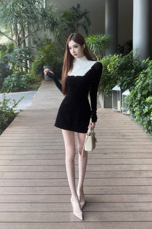 Dark Night Rose High-End Lace Splicing Dress for Spring/Summer - Elegant Lady Style Short Dress, Perfect for 90s & Y2K Fashion