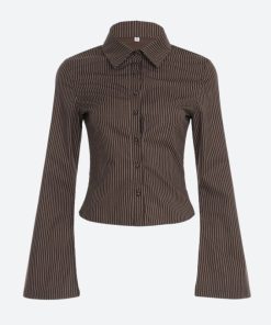 Dark Outfits Girl, Mini Dress With Jeans Outfit - Striped Button Down Shirt