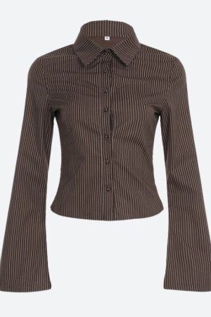 Dark Outfits Girl, Mini Dress With Jeans Outfit - Striped Button Down Shirt