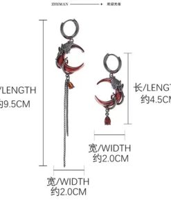 Dark Red Crescent Moon Earrings, Asymmetrical Tassel Ear Clips, Unique Light Luxury Ear Pendants, Chic Accessories