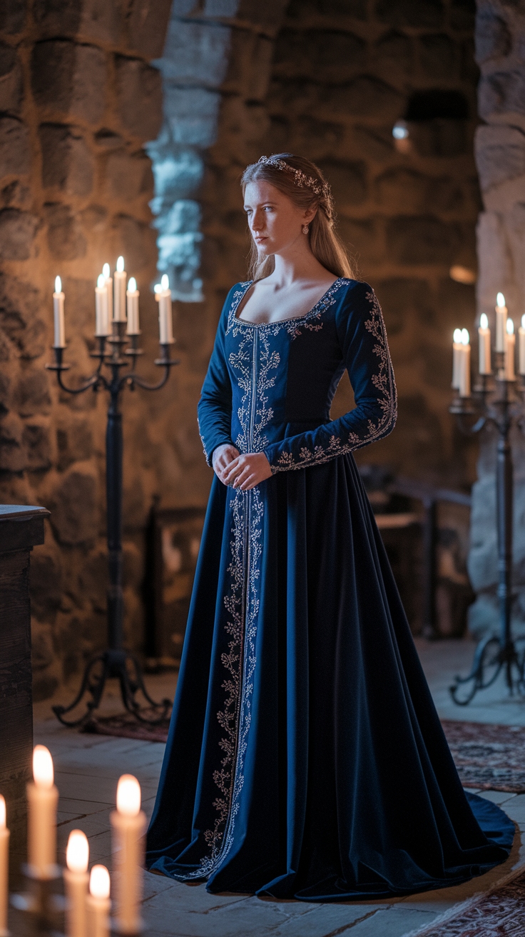 Dark Blue Medieval Dress: A Regal Choice for Events outfit idea