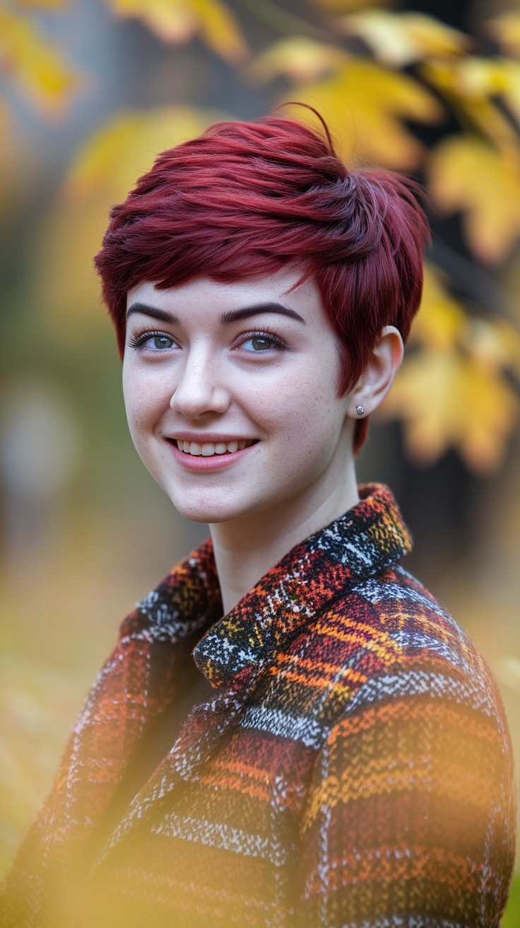 Rocking Dark Cherry Red Hair Short with Confidence outfit idea