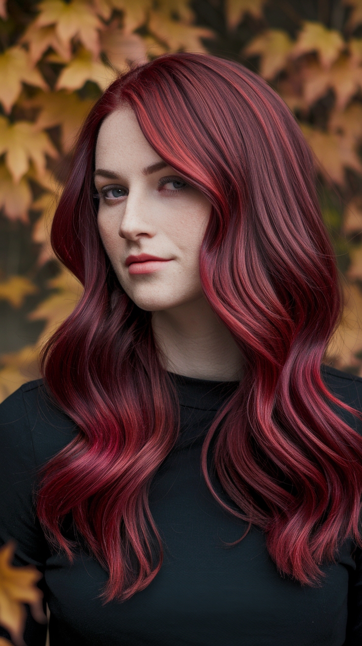 Dark Cherry Red Hair with Highlights Choices to Try outfit idea