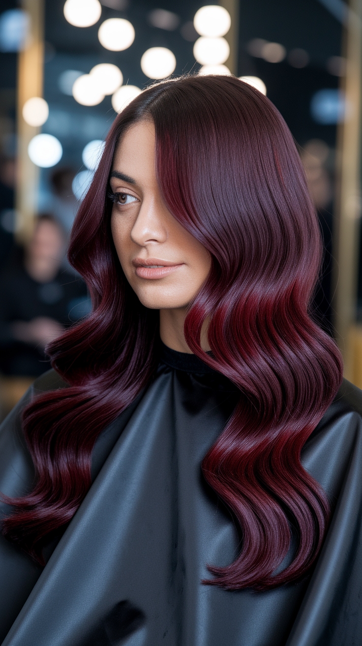 Trendy Dark Cherry Red Highlights for Fall outfit idea