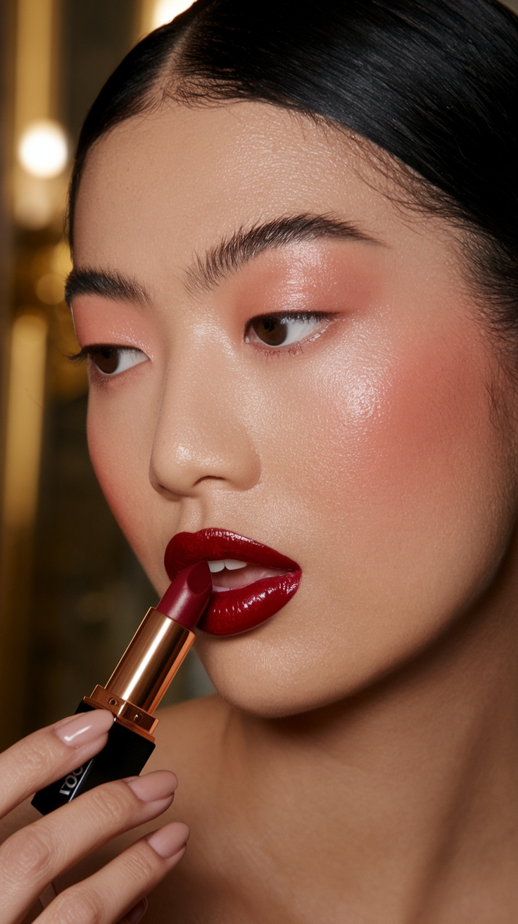Dark Cherry Red Lipstick for a Glamorous Look outfit idea