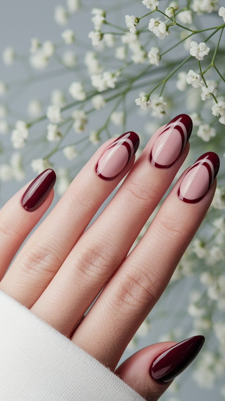 Dark Cherry Red Nails French Tip: Trendy Nail Art Ideas outfit idea
