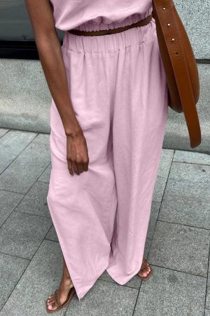 Date Tops Outfit Ideas, Cool Clothes Ideas - Linen Top & Pants Two Piece Set
