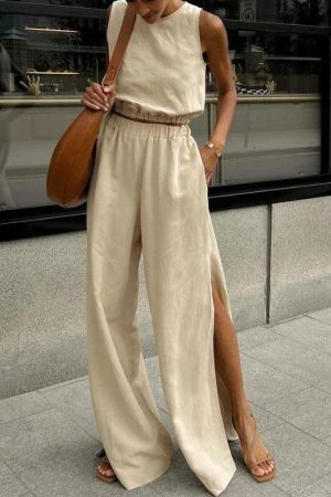 Date Tops Outfit Ideas, Cool Clothes Ideas - Linen Top & Pants Two Piece Set