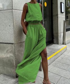 Date Tops Outfit Ideas, Cool Clothes Ideas - Linen Top & Pants Two Piece Set