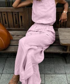 Date Tops Outfit Ideas, Cool Clothes Ideas - Linen Top & Pants Two Piece Set