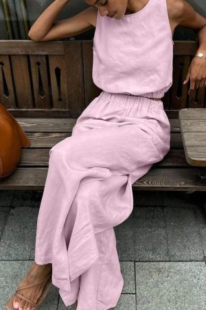 Date Tops Outfit Ideas, Cool Clothes Ideas - Linen Top & Pants Two Piece Set