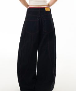 Deconstructed American-Style Wide-Leg Jeans for Women - Retro Loose Fit Curved Blade Design