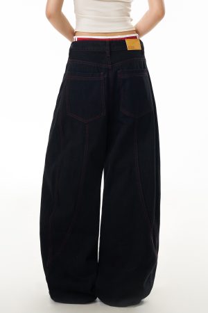 Deconstructed American-Style Wide-Leg Jeans for Women - Retro Loose Fit Curved Blade Design