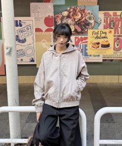 Deconstructed American Vintage Hooded Jacket for Women - Short High Street Style, Spring & Autumn Fashion Top