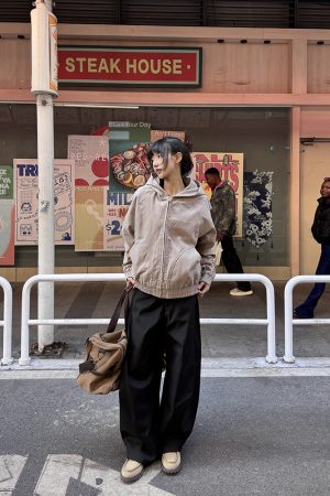 Deconstructed American Vintage Hooded Jacket for Women - Short High Street Style, Spring & Autumn Fashion Top